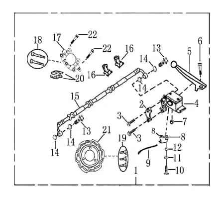 Direktkauf Rex Monaco 125 Bremssattel Bremszange 50ccm 2Takt 701223 Brems-Zange Brems-Sattel Bremshalterung Bremsblock Brems-Block Bremsvorrichung