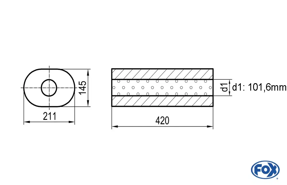 FOX Uni-Schalldämpfer oval Edelstahl 211x145mm, Ø101mm, Länge 420mm Top-Seller