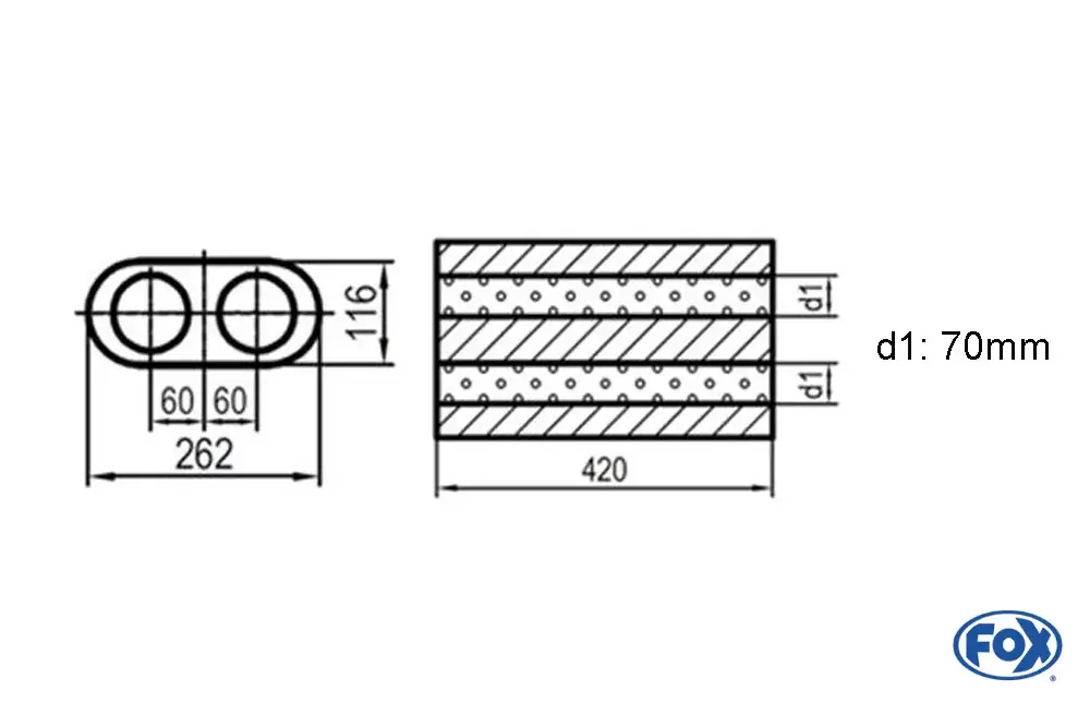FOX Uni-Schalldämpfer oval zweiflutig Edelstahl 262x116mm Sichere Zahlung