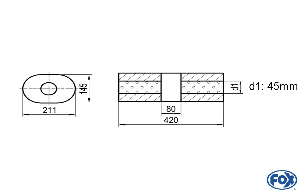 Solange Der Vorrat Reicht FOX Uni-Schalldämpfer Oval Edelstahl 211x145mm Ø45mm Länge 420mm