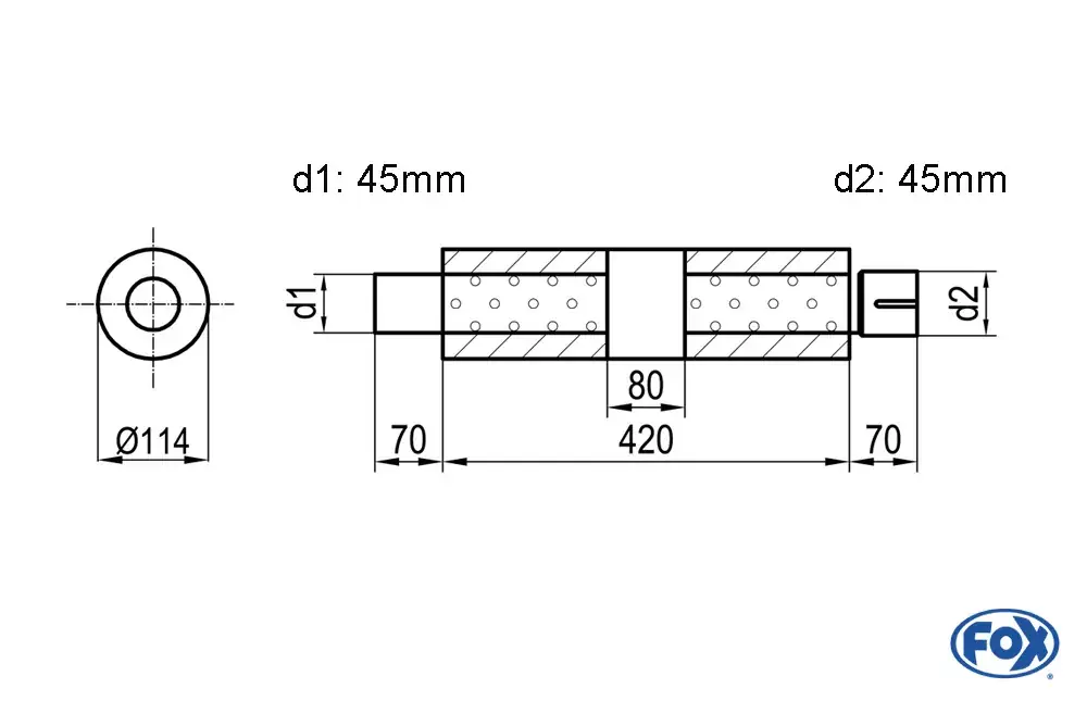 Expressversand FOX Uni-Schalldämpfer rund Edelstahl Ø114mm – Länge 420mm