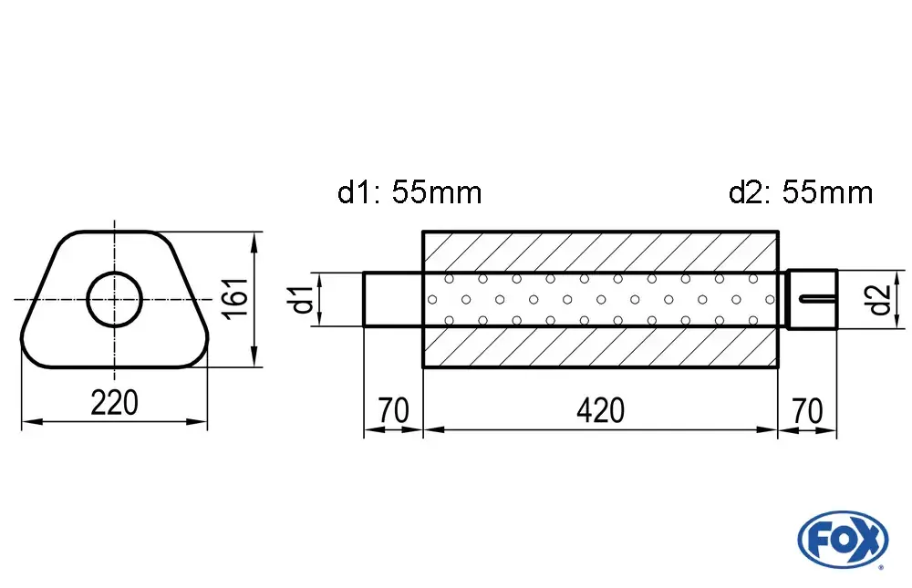 Aktuell FOX Uni-Schalldämpfer Trapezoid Edelstahl 220x161mm