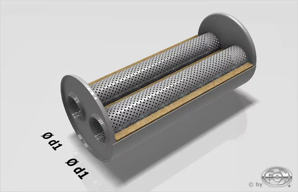 Direkt Vom Hersteller FOX Uni-Schalldämpfer rund zweiflutig Edelstahl Ø250mm, Länge 420mm, d1 63,5mm