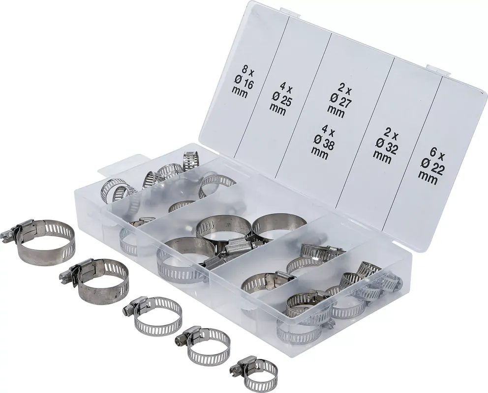 Zertifiziert Schlauchklemmen-Sortiment rostfrei Ø 16 - 38 mm 26-tlg.