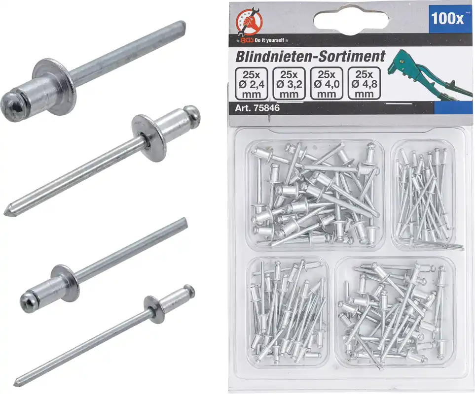 Blindnieten-Sortiment Ø 2,4–4,8 mm 100-tlg. Heißes Angebot