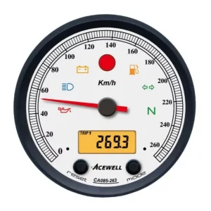 Sofort Bestellen ACEWELL Analog Tacho 260 km/h mit Digital DZM Ring schwarz Zifferblatt weiss Gehäuse schwarz