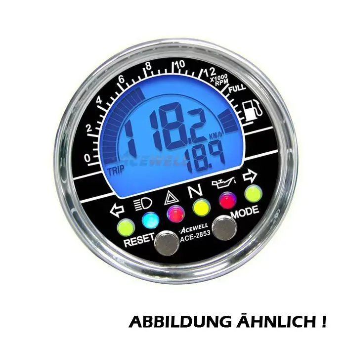 Acewell multifunktionelles Digitalinstrument carbon-blau mit Drehzahlmesser und Uhr Super-Preis