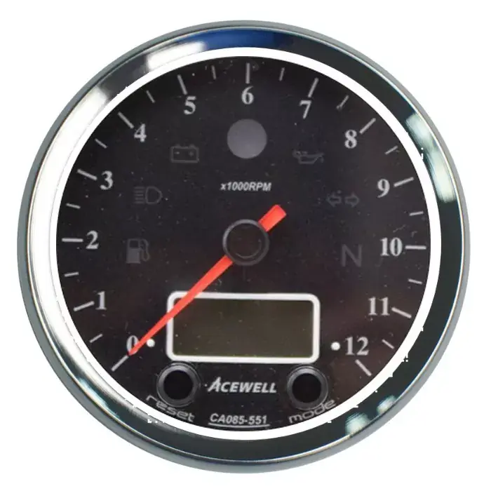 Sonderangebot ACEWELL Analog DZM 12000rpm mit Digital Tacho – Chromgehäuse, schwarzes Zifferblatt