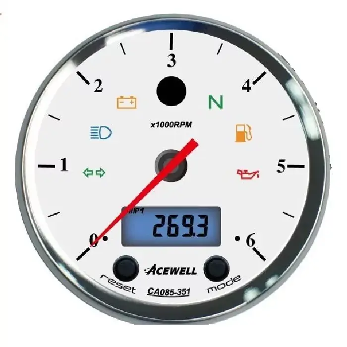 ACEWELL Analog DZM 6000rpm & Digital Tacho Chrom – Zifferblatt Weiß Neu