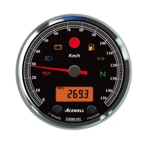 Top-Seller ACEWELL Analog Tacho 150 Km/h mit Digital DZM Ring chrom – Zifferblatt schwarz, Gehäuse chrom