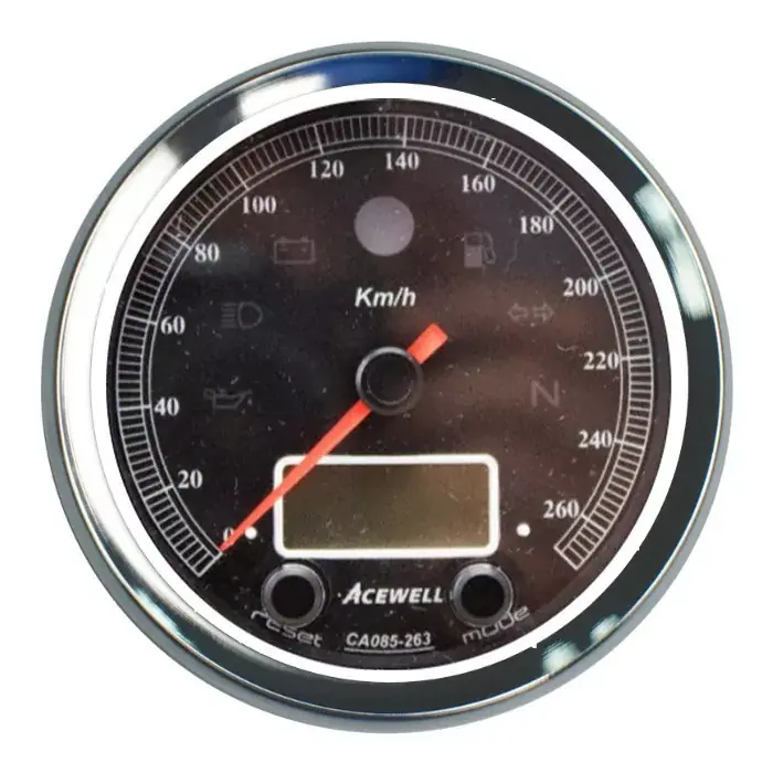 Solange Der Vorrat Reicht ACEWELL Analog Tacho 260 Km/h mit Digital DZM Ring chrom und Gehäuse chrom