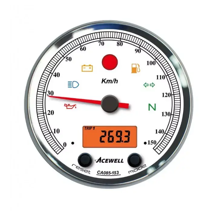 ACEWELL Analog Tacho 150 km/h Digital DZM Ring chrom Zifferblatt weiss Gehäuse schwarz Versand Am Gleichen Tag