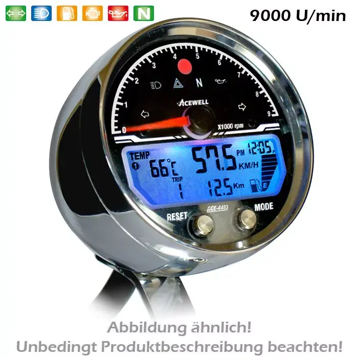 Direkt Vom Hersteller Acewell Digitalinstrument Tachometer mit Drehzahlmesser, Uhr & Tankanzeige