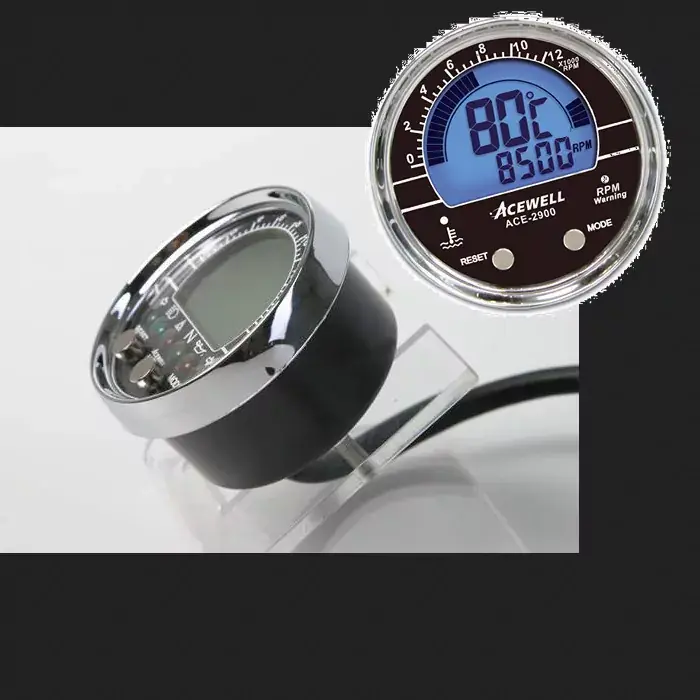 Acewell ACE-2900 Digitalinstrument in Chrom – Drehzahlmesser, Uhr & Temperatur Expressversand