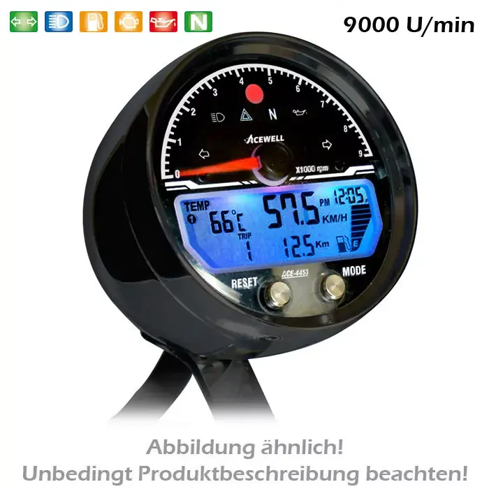 Neue Kollektion Acewell Digitaltachometer alu-schwarz 9000 RPM mit Tankanzeige