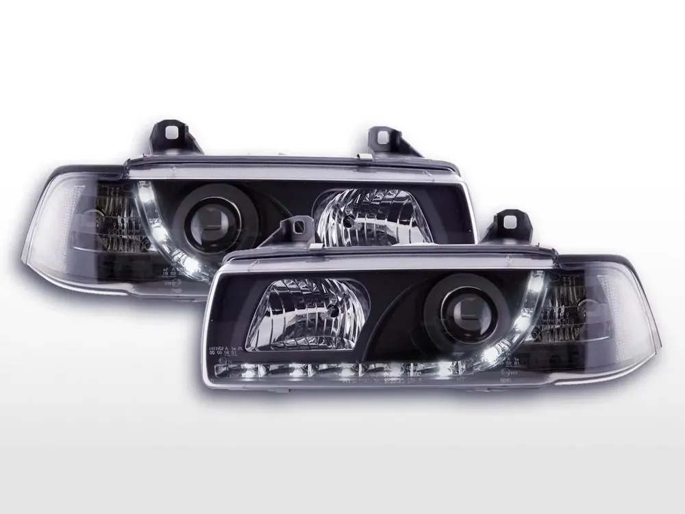 Scheinwerfer Set Daylight LED Tagfahrlicht passend für BMW 3er E36 Limousine 92-98 schwarz Versand Am Gleichen Tag