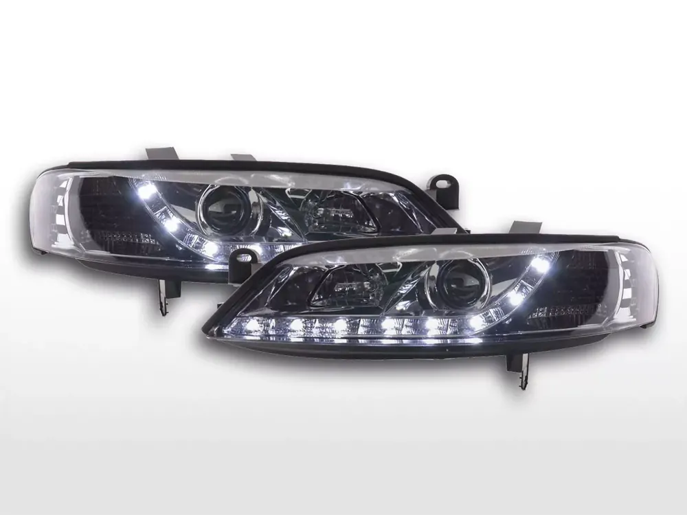 Super-Preis Scheinwerfer Set Daylight LED Tagfahrlicht passend für Opel Vectra B 99-02 chrom