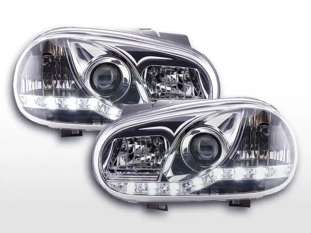 Neuheit Scheinwerfer Set Daylight LED Tagfahrlicht passend für VW Golf 4 97-03 chrom