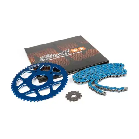 Billig Kettensatz 14x53 - 420 Stage6 Alu CNC blau Peugeot / Rieju